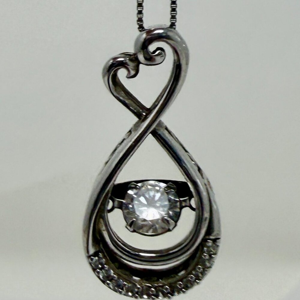 Sterling Silver Infinity Heart Necklace | Floating CZ Pendant | 18” Box Chain |